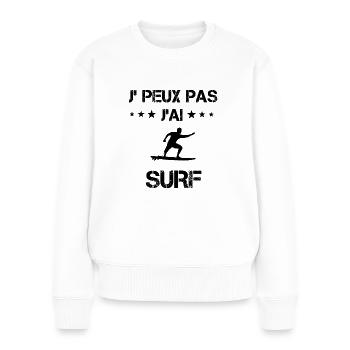 Je peux pas j'ai surf board cadeau humour - Pull Premium bio Femme - blanc - Devant - Julia (174cm)