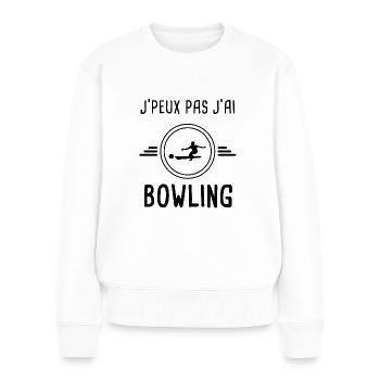 je peux pas j'ai bowling pour lanceur - Pull Premium bio Femme - blanc - Devant - Julia (174cm)