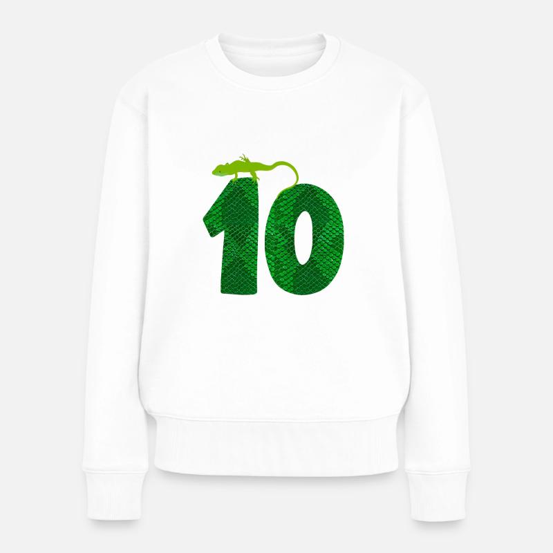 10. Geburtstag Eidechse 10 Reptil Thema Party Zehn - Frauen Premium Bio Pullover - Weiß