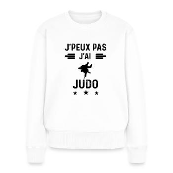 cadeau je peux pas j'ai judo judoka - Pull Premium bio Femme - blanc - Devant - Julia (174cm)
