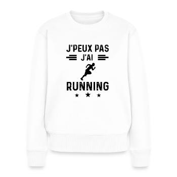 cadeau je peux pas j'ai running - Pull Premium bio Femme - blanc - Devant - Julia (174cm)