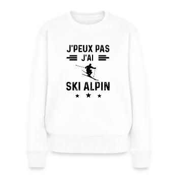 cadeau je peux pas j'ai ski alpin - Pull Premium bio Femme - blanc - Devant - Julia (174cm)