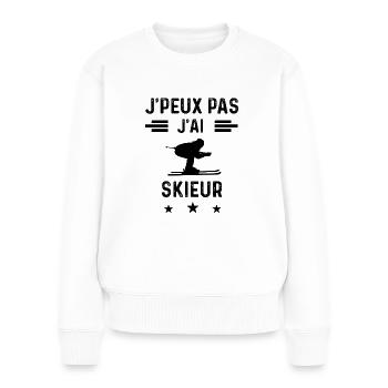 cadeau je peux pas j'ai skieur - Pull Premium bio Femme - blanc - Devant - Julia (174cm)