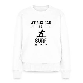 cadeau je peux pas j'ai surf board - Pull Premium bio Femme - blanc - Devant - Julia (174cm)