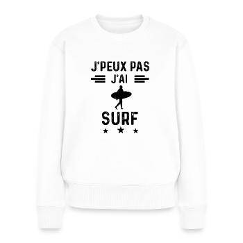 cadeau je peux pas j'ai surf surfeur - Pull Premium bio Femme - blanc - Devant - Julia (174cm)