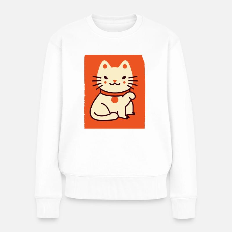Katze Winkekatze Asia - Frauen Premium Bio Pullover - Weiß