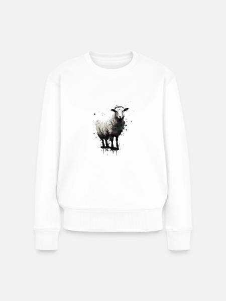 Schaf Schablone Art.-nr - Frauen Premium Bio Pullover - Weiß
