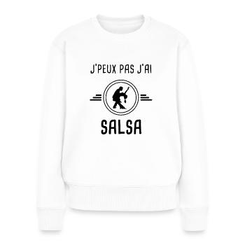 j'peux pas j'ai salsa - Pull Premium bio Femme - blanc - Devant - Julia (174cm)