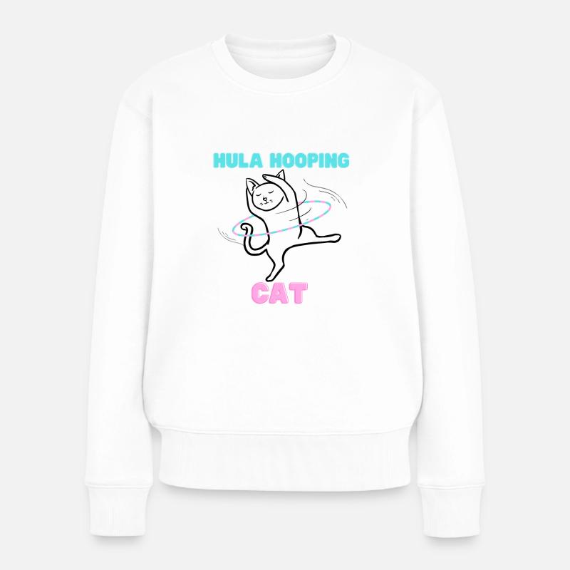 Hula Hooping Cat - Drôle de chat de danse - Pull Premium bio Femme - blanc