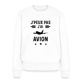 j'peux pas j'ai avion pilote - Pull Premium bio Femme - blanc - Devant - Julia (174cm)