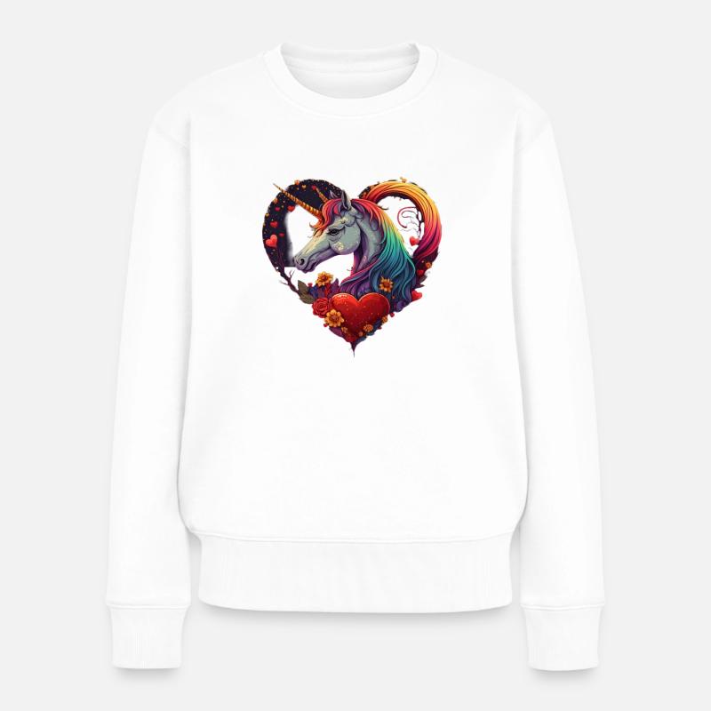 Licorne avec des cœurs - Pull Premium bio Femme - blanc