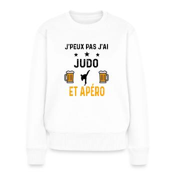J'peux pas j'ai judo et apéro - Pull Premium bio Femme - blanc - Devant - Julia (174cm)