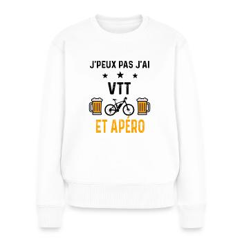 J'peux pas j'ai VTT et apéro - Pull Premium bio Femme - blanc - Devant - Julia (174cm)