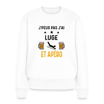 J'peux pas j'ai luge et apéro - Pull Premium bio Femme - blanc - Devant - Julia (174cm)