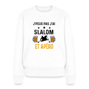 J'peux pas j'ai slalom et apéro - Pull Premium bio Femme - blanc - Devant - Julia (174cm)