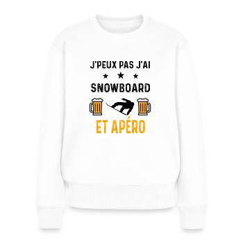 J'peux pas j'ai snowboard et apéro - Pull Premium bio Femme - blanc - Devant - Julia (174cm)