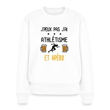 J'peux pas j'ai athlétisme apéro - Pull Premium bio Femme - blanc - Devant - Julia (174cm)