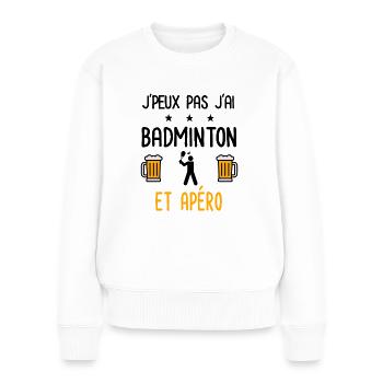 J'peux pas j'ai badminton joueur apéro - Pull Premium bio Femme - blanc - Devant - Julia (174cm)