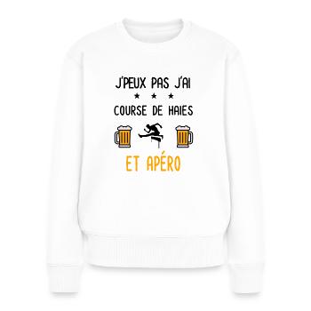 J'peux pas j'ai course de haies apéro - Pull Premium bio Femme - blanc - Devant - Julia (174cm)