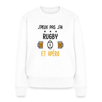 J'peux pas j'ai rugby ballon apéro - Pull Premium bio Femme - blanc - Devant - Julia (174cm)