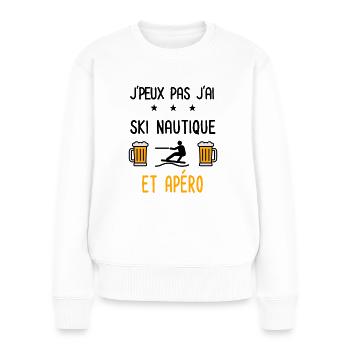 J'peux pas j'ai ski nautique apéro - Pull Premium bio Femme - blanc - Devant - Julia (174cm)