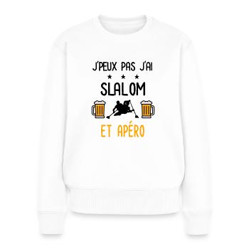 J'peux pas j'ai slalom apéro - Pull Premium bio Femme - blanc - Devant - Julia (174cm)