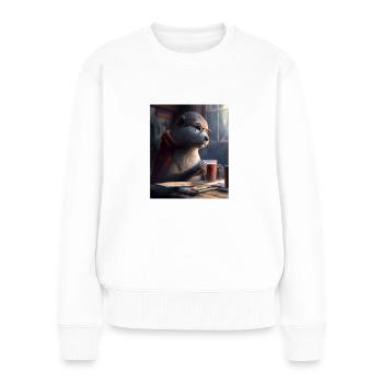 Otter Lovers Nerd Otter Drinking Coffee - Women's Premium Organic Jumper - white - Front - Julia (174cm)