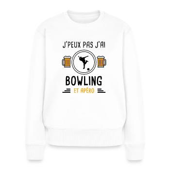 j'peux pas j'ai bowling boule apéro cadeau - Pull Premium bio Femme - blanc - Devant - Julia (174cm)