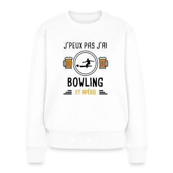 j'peux pas j'ai bowling apéro cadeau - Pull Premium bio Femme - blanc - Devant - Julia (174cm)