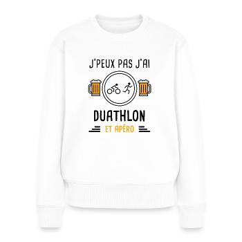 j'peux pas j'ai duathlon apéro cadeau - Pull Premium bio Femme - blanc - Devant - Julia (174cm)