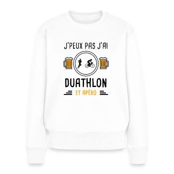 j'peux pas j'ai duathlon sport apéro cadeau - Pull Premium bio Femme - blanc - Devant - Julia (174cm)