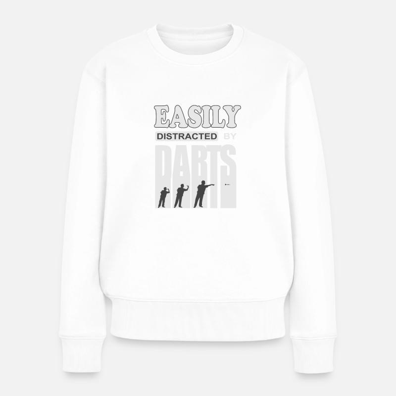 Dart cooler Spruch Easily distracted by Darts - Frauen Premium Bio Pullover - Weiß