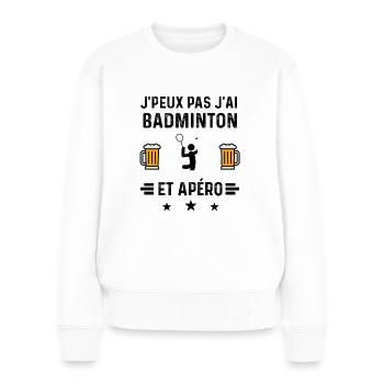 j'peux pas badminton sport apéro - Pull Premium bio Femme - blanc - Devant - Julia (174cm)