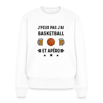 j'peux pas basketball apéro - Pull Premium bio Femme - blanc - Devant - Julia (174cm)