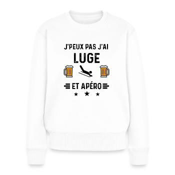 j'peux pas luge apéro - Pull Premium bio Femme - blanc - Devant - Julia (174cm)