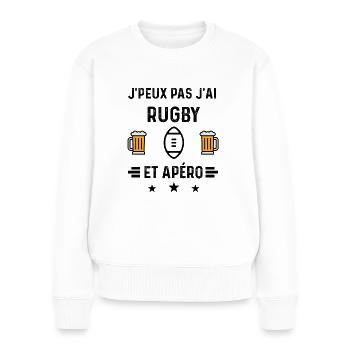 j'peux pas rugby ballon apéro - Pull Premium bio Femme - blanc - Devant - Julia (174cm)