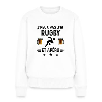 j'peux pas rugby joueur apéro - Pull Premium bio Femme - blanc - Devant - Julia (174cm)
