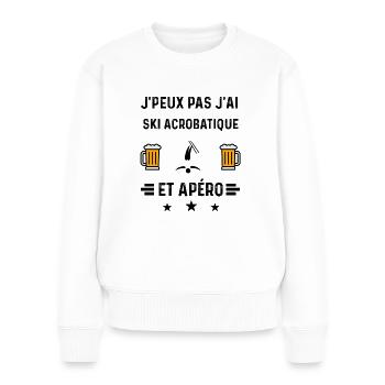 j'peux pas ski acrobatique apéro - Pull Premium bio Femme - blanc - Devant - Julia (174cm)