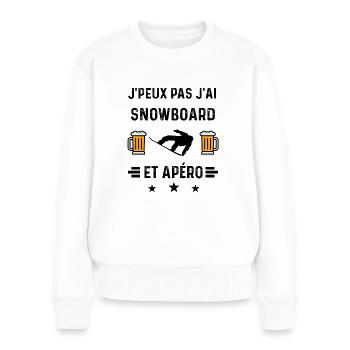 j'peux pas snowboard apéro - Pull Premium bio Femme - blanc - Devant - Julia (174cm)