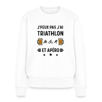 j'peux pas triathlon sport apéro - Pull Premium bio Femme - blanc - Devant - Julia (174cm)
