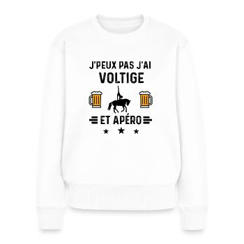 j'peux pas voltige apéro - Pull Premium bio Femme - blanc - Devant - Julia (174cm)