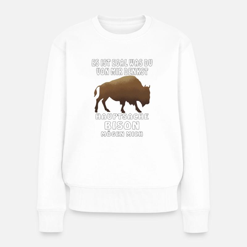 BISON MÖGEN MICH - Frauen Premium Bio Pullover - Weiß