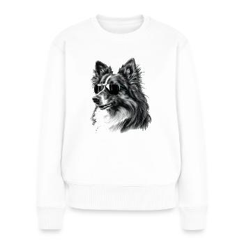 Cooler Shetland-Schäferhund mit Sonnenbrille - Frauen Premium Bio Pullover - Weiß - Vorne - Julia (174cm)