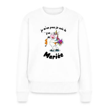 je m'en fous je suis la mariée evjf future mariée - Pull Premium bio Femme - blanc - Devant - Julia (174cm)