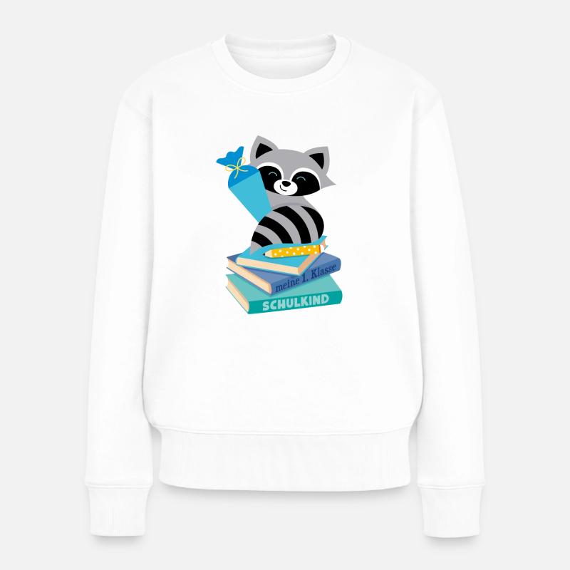 Waschbär Schulkind - Frauen Premium Bio Pullover - Weiß