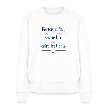 Je vais être tata - Pull Premium bio Femme - blanc - Devant - Julia (174cm)