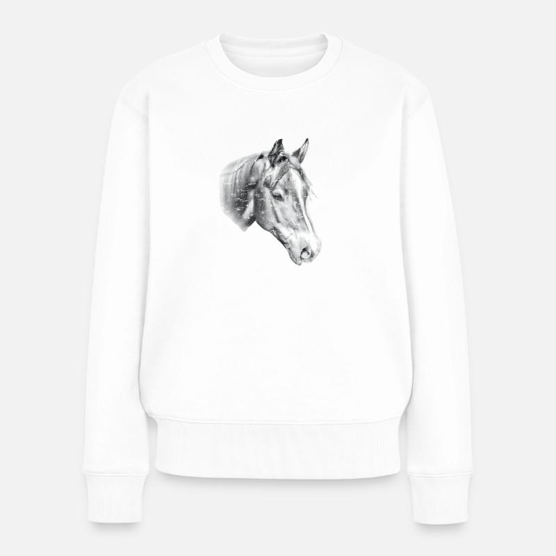 Pferdekopf Bleistiftzeichnung - Frauen Premium Bio Pullover - Weiß