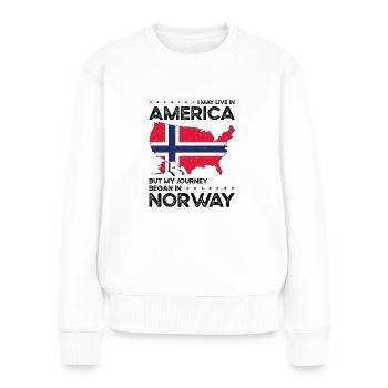 Né : Norvégien, Norvège, Américain, États-Unis - Pull Premium bio Femme - blanc - Devant - Julia (174cm)
