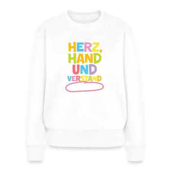 Kindergärtnerin Abschied Herz Hand & Verstand - Frauen Premium Bio Pullover - Weiß - Vorne - Julia (174cm)