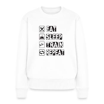 Eat Sleep Train Repeat - Frauen Premium Bio Pullover - Weiß - Vorne - Julia (174cm)